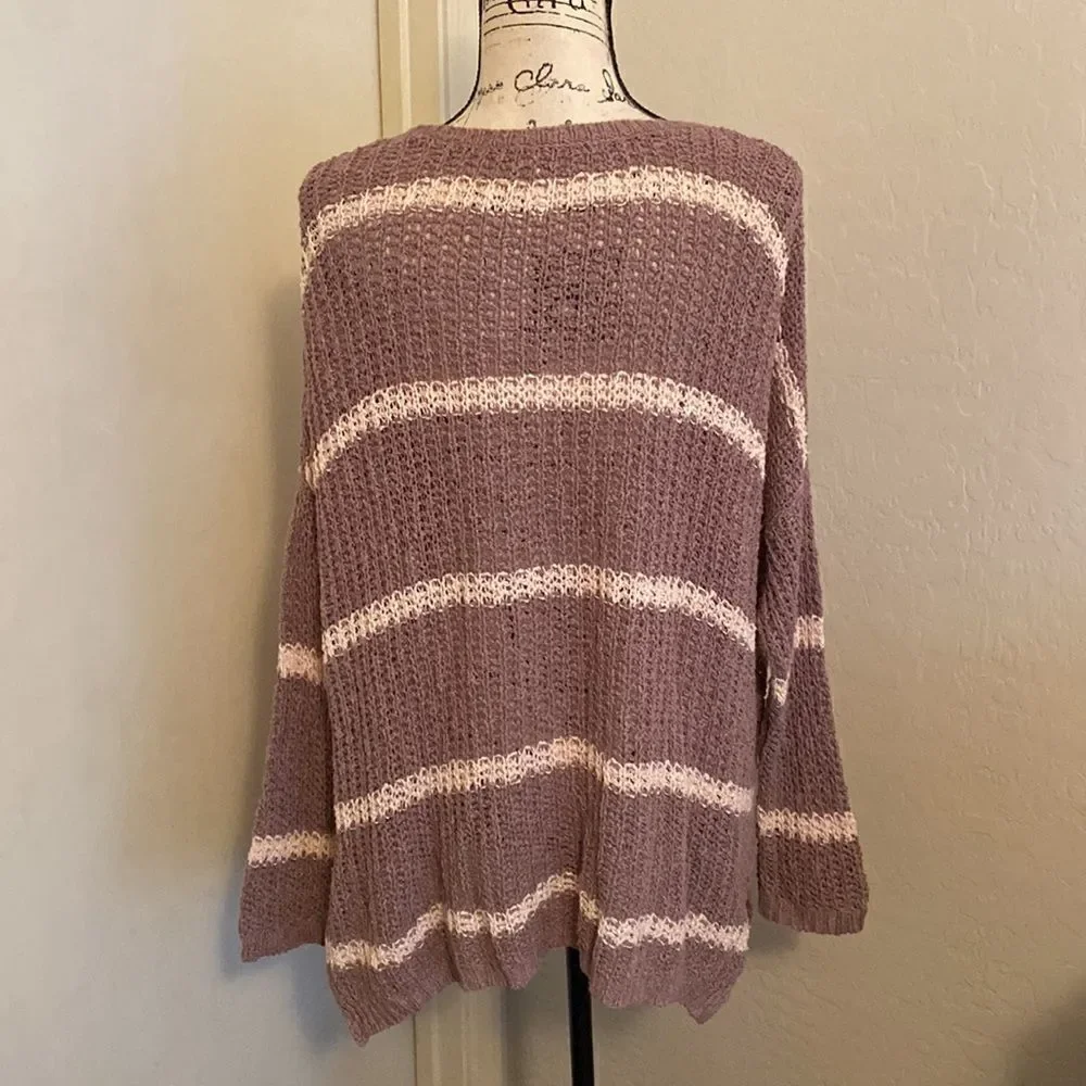 Free People Stripe Design Pullover Sweater Boho Casual Cozy